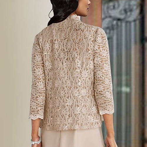 Schalamp; Umhang für Hochzeitsgäste, Umhang für Frauen, Umhang für Mütter, purer, eleganter Sonnenschutz, 3/4-Ärmel, Spitze, Umhang für die Hochzeit im Herbst mit reiner Farbe für Partyabende, alle Image