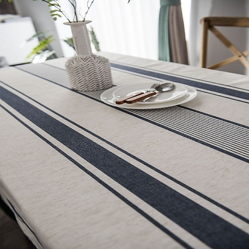 Tischdecke, Bettwäsche, Baumwolle, staubdicht, gestreift, für Tisch, Küche, Garten, Außenbereich, rechteckig