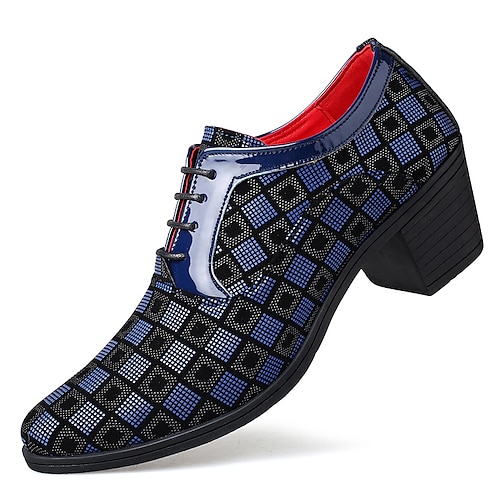 Gemusterte Herrenschuhe mit Blockabsatz und Schnürung – geometrisches Design in Blau und Schwarz für Partys, formelle Anlässe und Tanzveranstaltungen Image