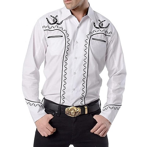 Retro Vintage Bluse / Hemd Westlicher Cowboy Kostüm Herren Karneval Maskerade Party Alltagstauglich Erwachsene Oberteil Ganzjahres Image