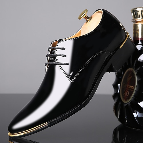 Herrenschuhe aus Lackleder – klassische schwarze Oxford-Schnürschuhe für Business, Hochzeiten und das Büro