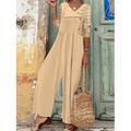 Damen Jumpsuit Taste Bedruckt Gestreift V Ausschnitt Boho Urlaub Breites Bein Regular Fit Langarm Aprikose S M L XL Ganzjährig