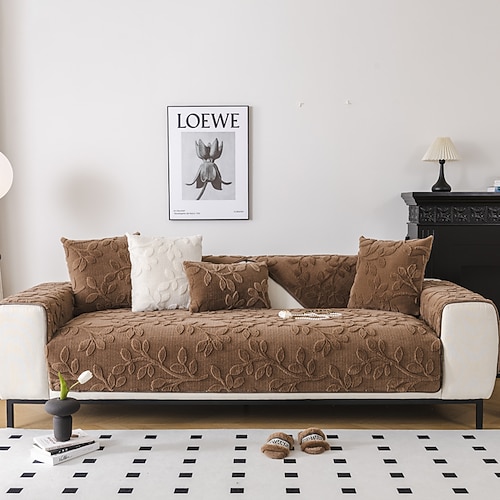 Plüsch-Sofa-Schonbezug, Sofa-Sitzbezug, Sofabezug mit Blumen-Jacquardmuster, Möbelschutz, rutschfeste Sofabezüge für Hunde, Katzen, Kinder (einzeln verkauft/nicht im Set) Image