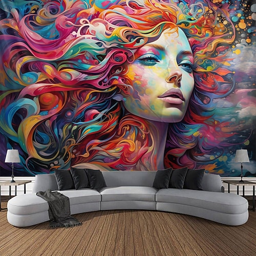 Graffiti-Frau, hängender Wandteppich, Wandkunst, großer Wandteppich, Wanddekoration, Fotografie, Hintergrund, Decke, Vorhang, Zuhause, Schlafzimmer, Wohnzimmer, Dekoration Image