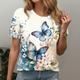 Damen T Shirt Schmetterling Festtage Wochenende Bedruckt Blau Kurzarm Basic Rundhalsausschnitt