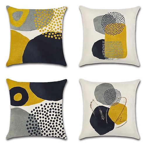 abstrakter doppelseitiger Kissenbezug, 4 Stück, weich, dekorativ, quadratisch, Kissenbezug, Kissenbezug, Kissenbezug für Sofa, Schlafzimmer, hochwertige Qualität, maschinenwaschbar Image
