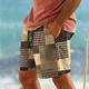 Plaid-Farbblock-Herren-Resort-Boardshorts mit 3D-Druck, Badehose, elastische Taille, Kordelzug mit Netzfutter, Aloha-Hawaiian-Stil, Urlaub, Strand, S bis 3XL