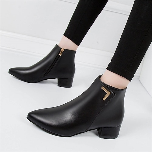 Rote Damenstiefeletten – spitze Stiefeletten aus Kunstleder mit Blockabsatz und seitlichem Reißverschluss für Büro-, Freizeit- und Herbst-Winter-Outfits Image