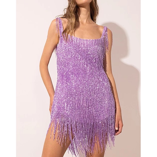 Goldene Zwanziger 1920er Mini Kurz Mini Kleid Flapper Kleid Ärmellos Der große Gatsby Hochzeitsgast Quastenfransen V Ausschnitt Kostüm Damen Abendgesellschaft Hochzeit Flüsterkneipe Erwachsene Kleid Image