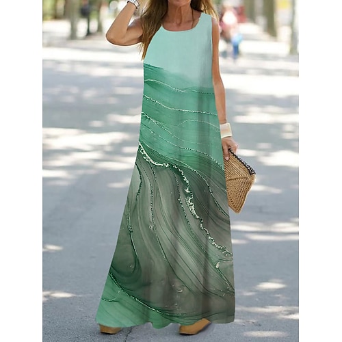 Damen Maxi Kleid Sommerkleid Shift Kleid Tank Kleid Fashion Streetwear Modern Outdoor Urlaub Party Loose Fit Ombre Floral Marmor Ärmellos Rundhals Hellrosa Rosa Marineblau Blau Image