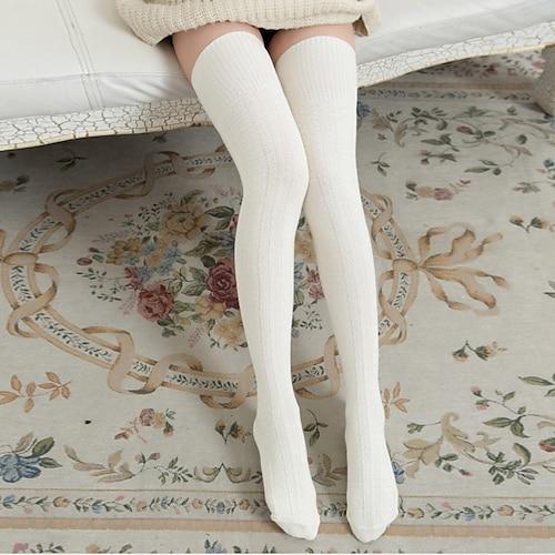 Damen Strümpfe Oberschenkelhohe Crimpsocken Ganzjährig Strumpfhose warm halten elastisch Gestrickt Modisch Casual Marineblau Schwarz Weiß Einheitsgröße