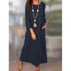 Damen Casual kleid Sommerkleid aus Baumwolle Maxidress Leinen Taste Tasche Klassisch Täglich Urlaub Rundhalsausschnitt Langarm Sommer Frühling Herbst Armeegrün Marineblau Einfarbig