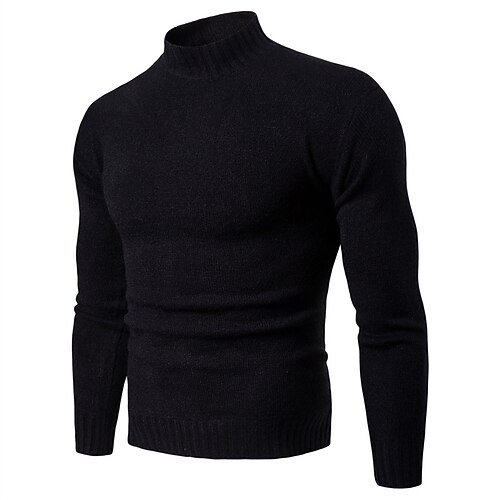 Herren Pullover Rollkragenpulli Gerippt Stricken Strick Feste Farbe Ständer Basic Casual Täglich Festtage Bekleidung Winter Herbst Schwarz Armeegrün M L XL Image