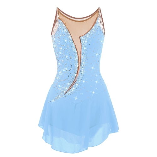 Eiskunstlaufkleid Damen Mädchen Eislaufen Kleider Weiß Gelb Rosa Asymmetrischer Saum Gitter Spandex Hochelastisch Praxis Professionell Wettbewerb Eiskunstlaufkleidung Anatomisches Design Klassisch Image