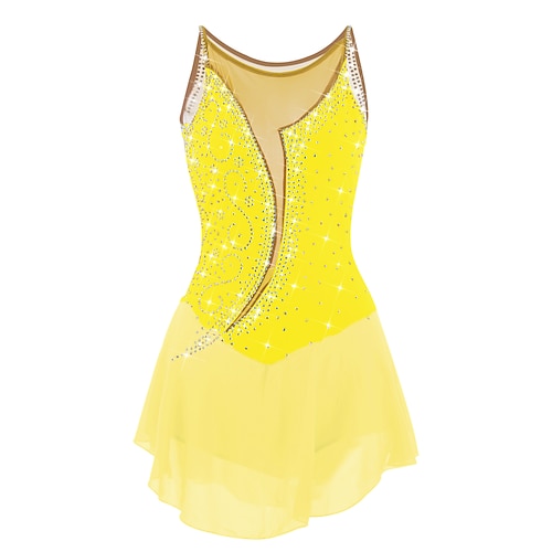 Eiskunstlaufkleid Damen Mädchen Eislaufen Kleider Weiß Gelb Rosa Asymmetrischer Saum Gitter Spandex Hochelastisch Praxis Professionell Wettbewerb Eiskunstlaufkleidung Anatomisches Design Klassisch Image