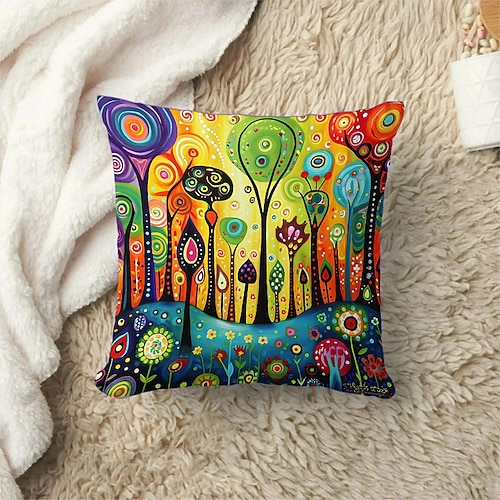 Bunte Landschaft, doppelseitiger Kissenbezug, 1 Stück, dekorativer quadratischer Kissenbezug für Schlafzimmer, Wohnzimmer, Innenkissen für Sofa, Couch, Bett, Stuhl Image