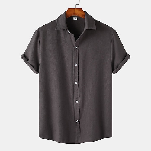 Herren Freizeithemd Schwarz Gelb Rosa Wein Blau Kurzarm Einfach Revers Urlaub Straße Basic Bekleidung Polyester Mode Freizeit Image