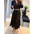 Damen schwarzes kleid velvet kleid Paillettenkleid Gefaltet Mit Gürtel V Ausschnitt Langarm B¨¹ro Geburtstag Elegant Schwarz Dunkelblau Frühling Winter