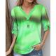 Damen T Shirt Henley Shirt Farbverläufe Casual Taste Ausgeschnitten Bedruckt Rosa Kurzarm Modisch V Ausschnitt Frühling Sommer