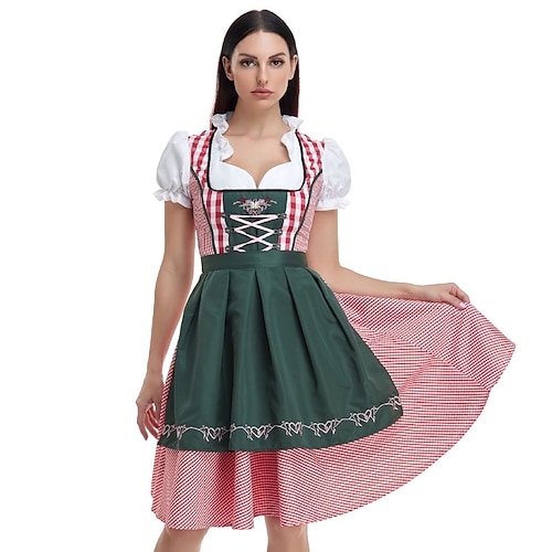 Oktoberfest Kleid Dirndl Trachtenkleider Dienstmädchen Deutsch München Wiesn Damen Stoff im traditionellen Stil Bluse Kleid Schürze Image