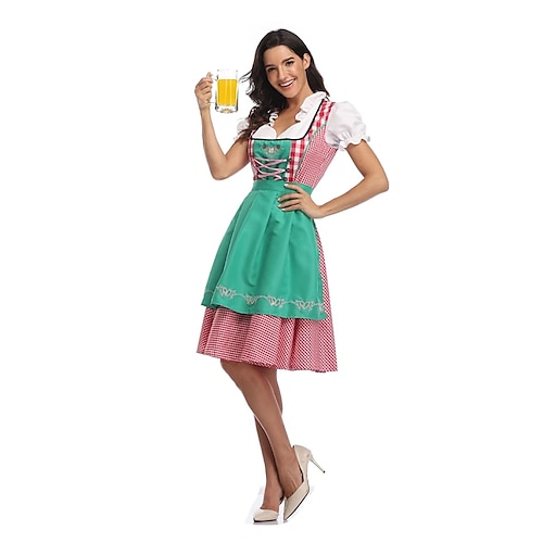 Oktoberfest Kleid Dirndl Trachtenkleider Dienstmädchen Deutsch München Wiesn Damen Stoff im traditionellen Stil Bluse Kleid Schürze Image