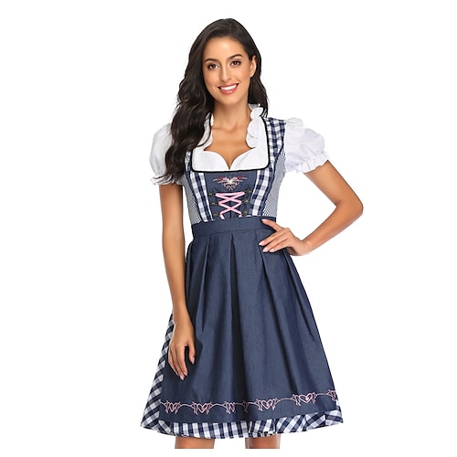Oktoberfest Kleid Dirndl Trachtenkleider Dienstmädchen Deutsch München Wiesn Damen Stoff im traditionellen Stil Bluse Kleid Schürze Image