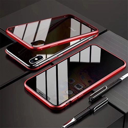 Handy Hülle Handyhüllen Für iPhone 17 Pro Max 17 Air 16 15 14 Pro Max Plus 13 12 11 Pro Max Mini Magnetische Adsorption Vollschutz Beidseitig Anti-Spionage Gehärtetes Glas Metall Image