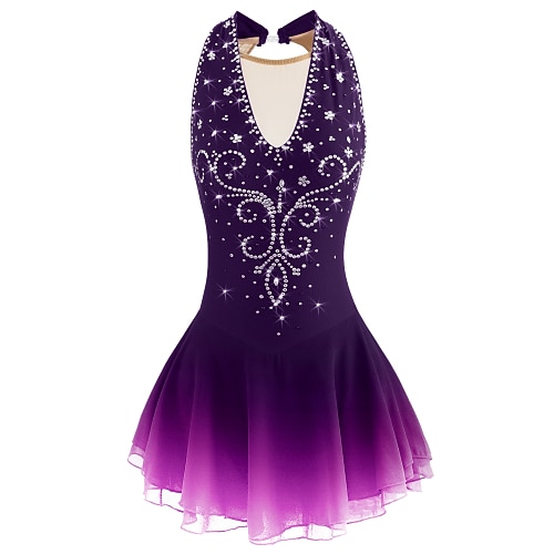 Eiskunstlaufkleid Damen Mädchen Eislaufen Kleider Schwarz Weiß Gelb Patchwork Rückenfrei Gitter Spandex Hochelastisch Praxis Wettbewerb Eiskunstlaufkleidung Mit Steinen verziert Strass Ärmellos Image