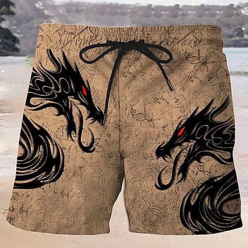 Herren Drache Badehosen Badeshorts Boardshorts Mittlere Taille Hawaiianisch Lässig Ferien Strand Kordelzug mit Mesh-Futter Elastischer Bund Designer Bekleidung Image