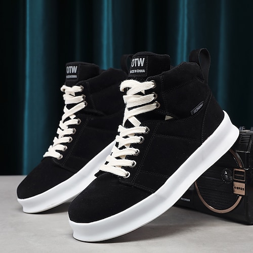 Herren Turnschuhe Stiefel Hochgeschnittene Turnschuhe Sport Brautkleider schlicht Outdoor Weihnachten PU Atmungsaktiv Komfortabel Rutschfest Stiefeletten / Stiefeletten Schnürsenkel Schwarz Rot Image