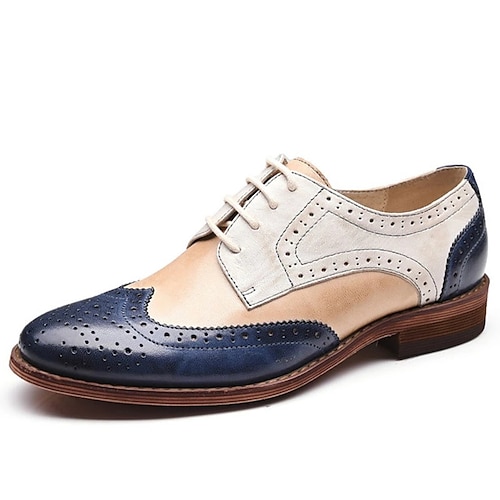 Herren-Oxford-Schuhe im Vintage-Stil im Brogue-Stil – dreifarbiges Kunstleder in Schwarz, Rot und Gelb mit klassischer Flügelkappe, perfekt für formelle oder Retro-Events Image