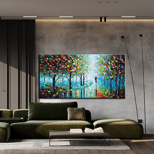 Ölgemälde handgemalte handgemalte Wandkunst abstrakte Regen Straße Baum Lampe Messer Landschaft Hauptdekoration Dekor gerollte Leinwand kein Rahmen ungedehnt Image