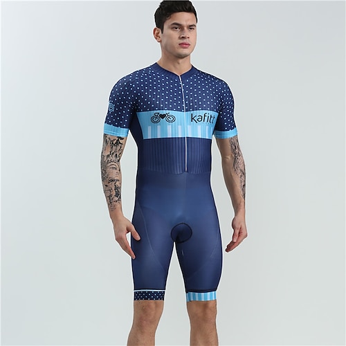 BOESTALK Herren Kurzarm Triathlonanzug Sommer Elasthan Grün / gelb Himmelblau Blau Streifen Patchwork Punkt Fahhrad Sportkleidung Atmungsaktiv Anatomisches Design Rasche Trocknung / Dehnbar Image
