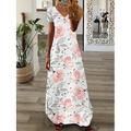 Maxikleid für Damen, langes Freizeitkleid, Sommerkleid, bedrucktes Kleid, modisch, Streetwear, Outdoor, Urlaub, Alltag, bedruckt, kurzärmlig, V-Ausschnitt, normale Passform, schwarz, weiß, rosa, Sommer, Frühling, S, M, L, XL, XXL