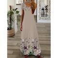 Maxikleid für Damen, langes Freizeitkleid, Sommerkleid, bedrucktes Kleid, modisch, Streetwear, Outdoor, Urlaub, Alltag, bedruckt, kurzärmlig, V-Ausschnitt, normale Passform, schwarz, weiß, rosa, Sommer, Frühling, S, M, L, XL, XXL