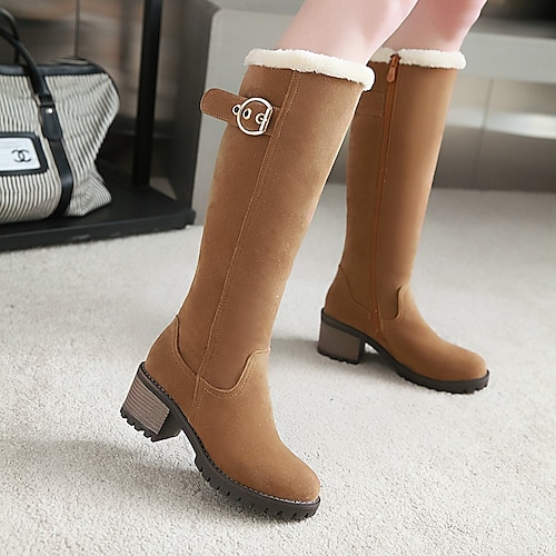 Damen Stiefel Schneestiefel Wildlederschuhe Block Fersenstiefel Täglich Büro Karriere Einfarbig Mit Fleece Futter Kniehohe Stiefel Schnalle Blockabsatz Runde Zehe Mode Komfort Süß Kunstwildleder