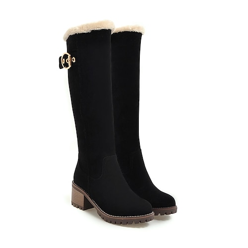 Damen Stiefel Schneestiefel Wildlederschuhe Block Fersenstiefel Täglich Büro Karriere Einfarbig Mit Fleece Futter Kniehohe Stiefel Schnalle Blockabsatz Runde Zehe Mode Komfort Süß Kunstwildleder