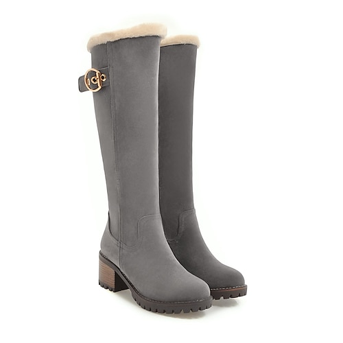 Damen Stiefel Schneestiefel Wildlederschuhe Block Fersenstiefel Täglich Büro Karriere Einfarbig Mit Fleece Futter Kniehohe Stiefel Schnalle Blockabsatz Runde Zehe Mode Komfort Süß Kunstwildleder