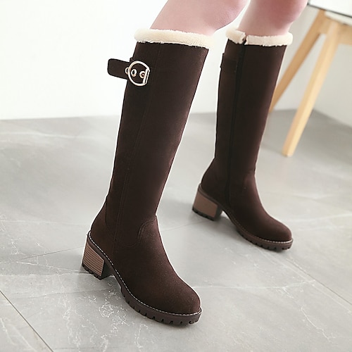Damen Stiefel Schneestiefel Wildlederschuhe Block Fersenstiefel Täglich Büro Karriere Einfarbig Mit Fleece Futter Kniehohe Stiefel Schnalle Blockabsatz Runde Zehe Mode Komfort Süß Kunstwildleder