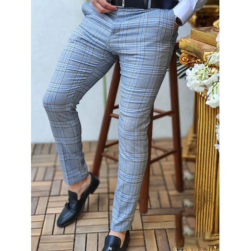 Herren Hose Hosen Chinesisch Chino Chino Hosen Bleistifthosen Karierte Anzughose Plaid Kariert Anti-Falten Geschäft Büroparty Klassisch Smart Casual 1 3 Image