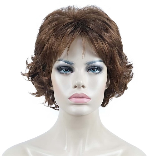 kurze lockige Synthetikperücken volles kappenloses Haar Damen dicke Perücke für den Alltag 12tt26 (helles rötliches Goldbraun mit hellem Goldblond gesträhnt) Image