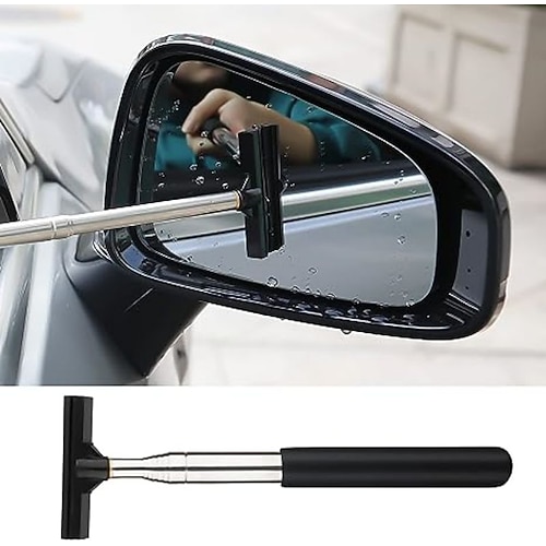 Auto-Rückspiegelwischer, Außenspiegelreiniger, einziehbarer Auto-Seitenspiegelwischer, Autospiegelreiniger mit Teleskop-Langstab, Abzieherreiniger für Spiegelglas, Regenwassernebel Image