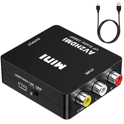 Cinch-zu-HDMI, AV-zu-HDMI-Konverter, 1080p-Mini-Cinch-Composite-CVB-Video-Audio-Konverter-Adapter, der PAL/NTSC für TV/PC/PS3/STB/Xbox VHS/VCR/Blue-Ray-DVD-Player unterstützt Image