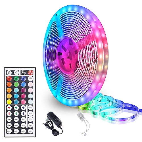 LED-Streifen 5 Meter wasserdichte flexible LED-Lichtstreifen 90x5050 RGB-SMD-LEDs IR 44-Key-Controller mit Installationspaket und 12-V-Adapter-Kit Image