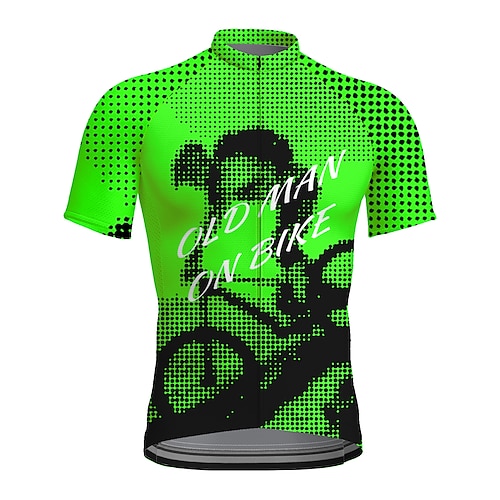 Herren Radtrikot Grafik Lustig ALTER MANN AUF DEM FAHRRAD Kurzarm Fahhrad Trikot Oberteil mit 3 Gesäßtaschen Mountainbike MTB Straßenradsport Schnelltrocknend Reflektierende Streifen Rückentasche Image