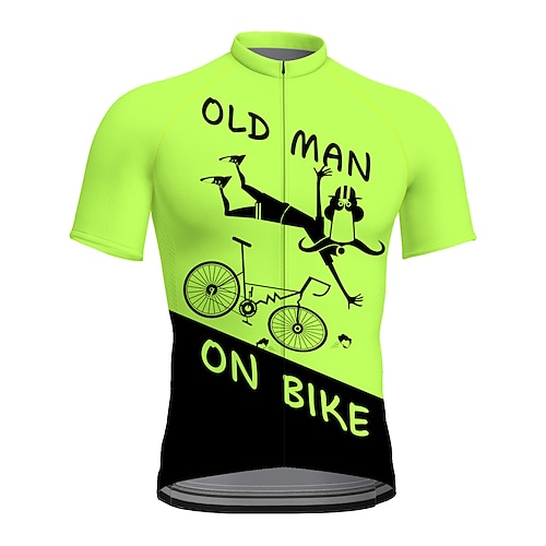 Herren Radtrikot Grafik Lustig ALTER MANN AUF DEM FAHRRAD Kurzarm Fahhrad Trikot Oberteil mit 3 Gesäßtaschen Mountainbike MTB Straßenradsport Schnelltrocknend Reflektierende Streifen Rückentasche Image
