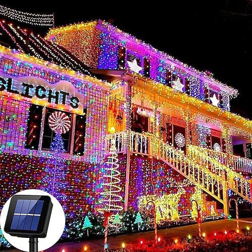 Außen Solar LED Lichterkette Licht 10/20/30/50/100m Wasserdicht Lichterkette Festbeleuchtung Außen Baumlichter Hochzeitsfeier Baum Strasse Haus zur Dekoration Image