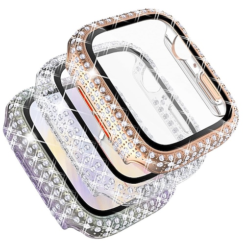 3 Pack Uhrengehäuse mit Displayschutzfolie Kompatibel mit Apple Watch Series 8 7 41mm 45mm / Series 6 5 4 SE 40mm 44mm / Series 3 2 1 38mm 42mm Kratzfest Bling-Diamant Robust Gehärtetes Glas / PC Image