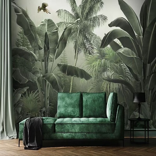 Coole Tapeten, Wald, schöne Tapete, Wandgemälde, Wandaufkleber mit Druck, abziehen und aufkleben, entfernbar, selbstklebend, malerischer tropischer Regenwald, Wegerich, PVC/Vinyl, Heimdekoration Image