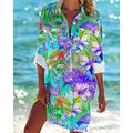 Hawaiihemd Damen Hemd Bluse Blumen Casual Festtage Strand Taste Bedruckt Blau Langarm Modisch Hawaiianisch Hemdkragen Frühling Herbst